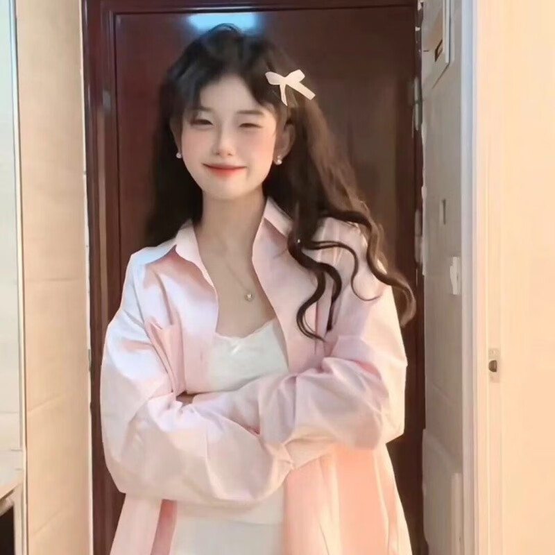 雷黛茜日系粉色衬衫基础外套女2024早春季宽松慵懒风设计感日韩长袖上衣 粉色-【优质版面料】博主推荐超 S-【建议75-