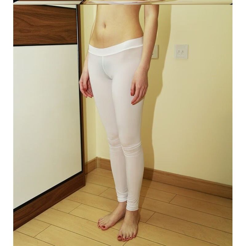 谷舰沐瑜伽蜜桃臀显沟鲍鱼线紧身裤透明鲍鱼裤女紧身裤套装丝滑 A54-白色蜜桃臀长裤