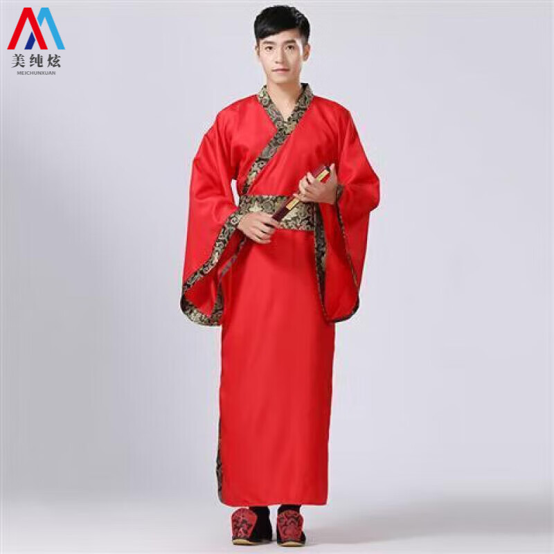美纯炫新款古装服装男汉服男士曲裾臣子官服汉朝大臣书生汉服直裾深衣