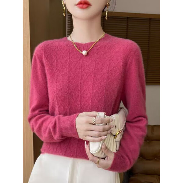 鄂尔多斯市羊绒衫女秋冬新款圆领低领套头宽松毛衣针织羊毛衫外穿 南瓜色 4XL 152-165斤