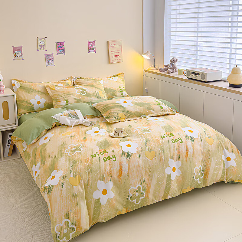 多兰诗（Duolanshi）春秋加厚磨毛四件套 ins四件套花卉田园风格床单被套四件套 悠悠花开M 1.2米 床单款 被套150*200 三件套