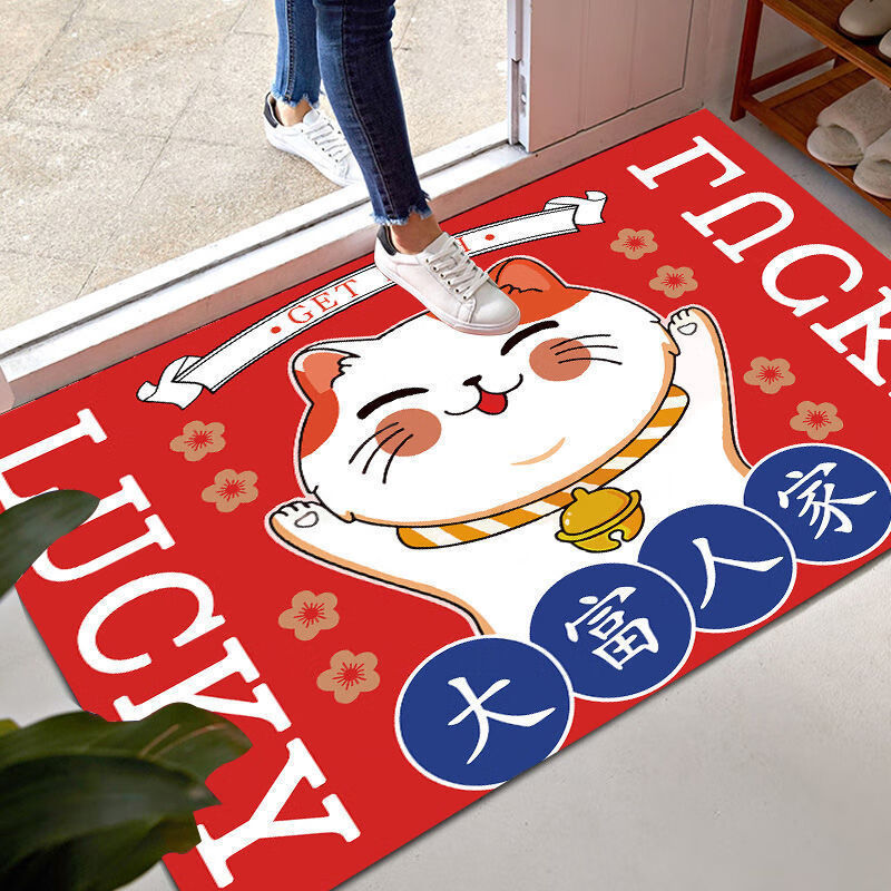 季象入户门地垫家用进门防滑垫子玄关门口脚垫免洗轻奢简约门垫可定制 Wellcome招财猫 50X80 cm