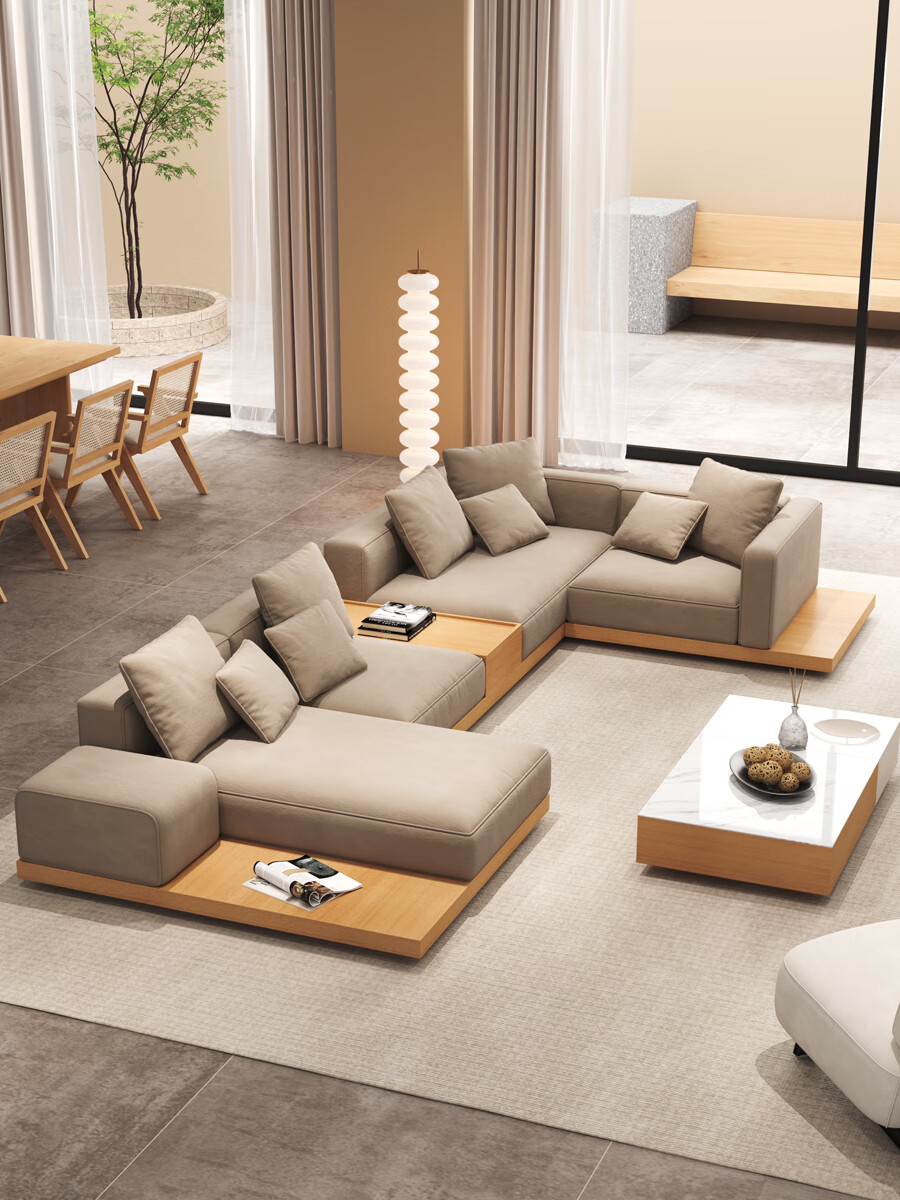 天籁昇景沙发原木风侘寂日式风格布艺实木乳胶别墅民宿简约转角地台可