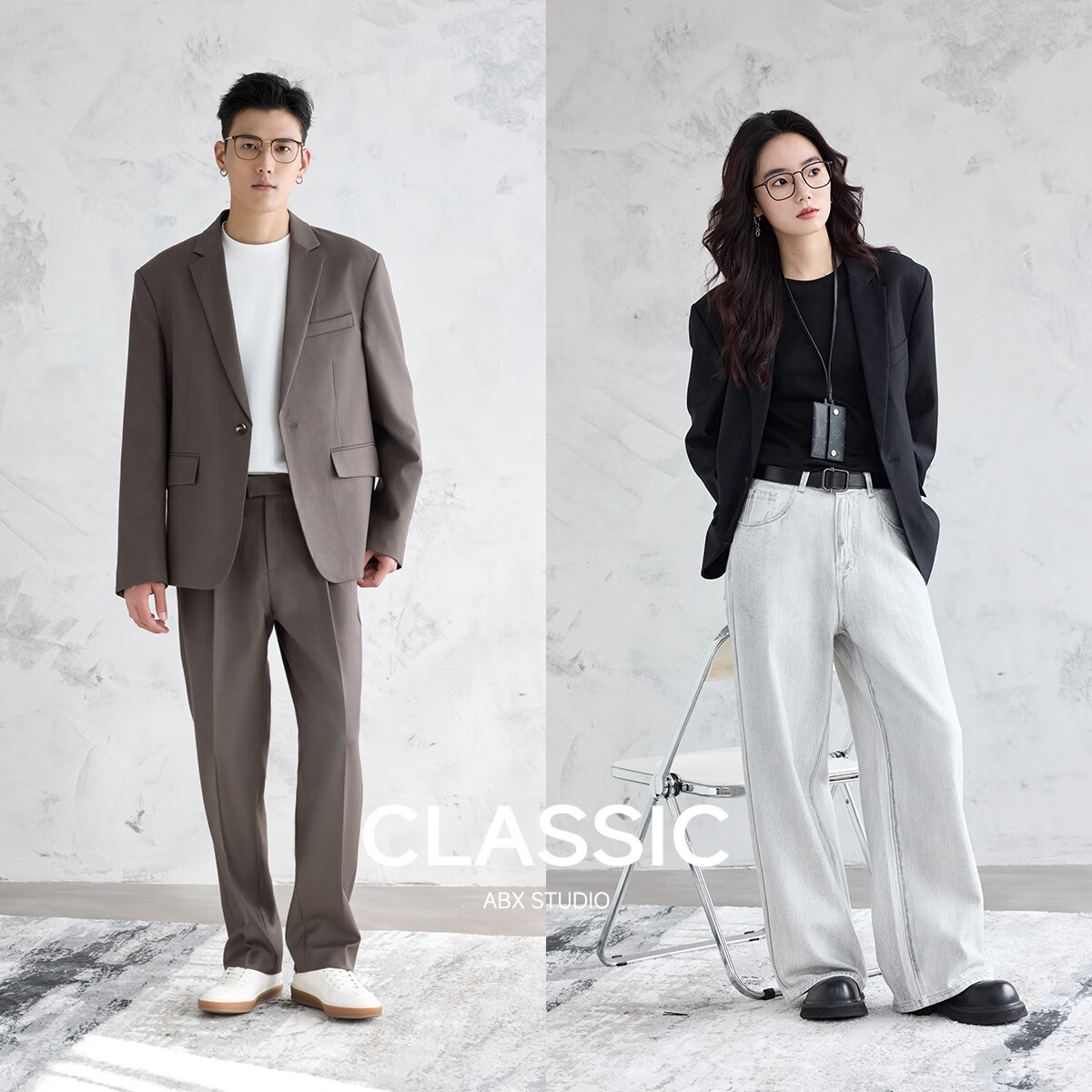 a.b.x【不易皱羊毛混纺面料】春秋季平驳领一粒扣直摆休闲小西装 男款
黑色 2XL