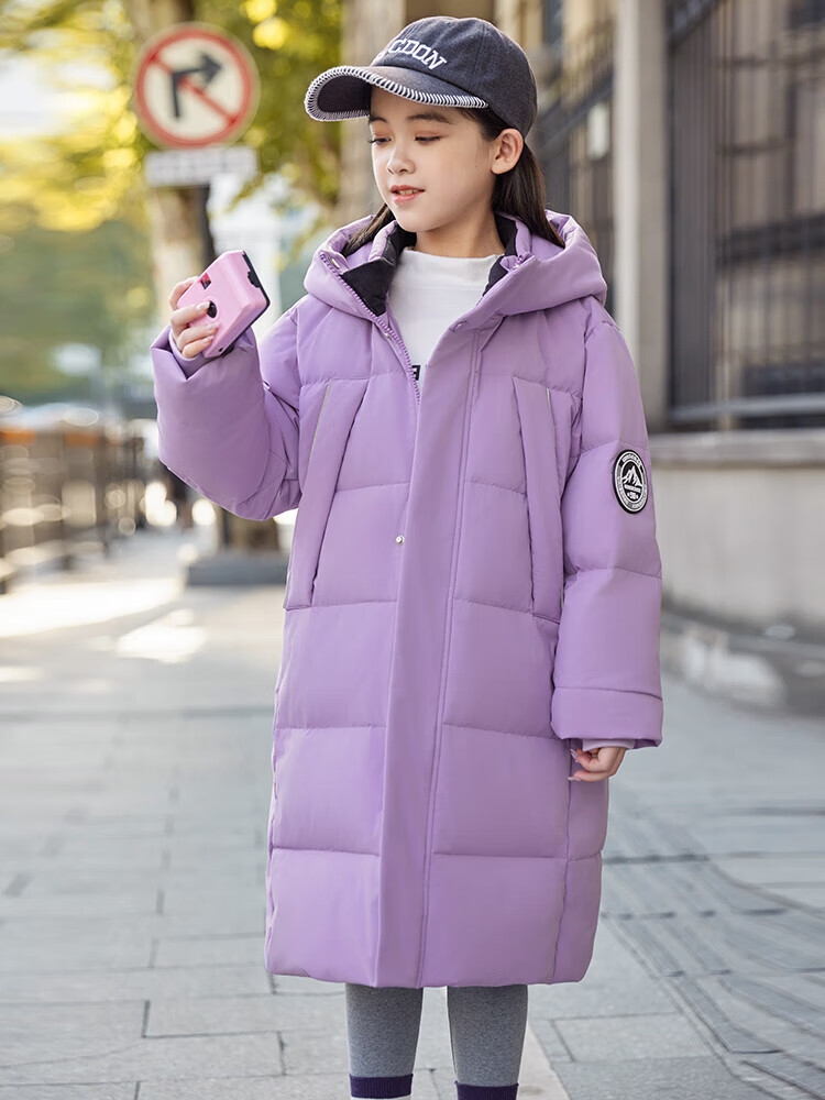 ABC KAIA中大童儿童羽绒服男童女童加长款2024新款冬季加厚童装防寒外套潮 紫色（女童） 150