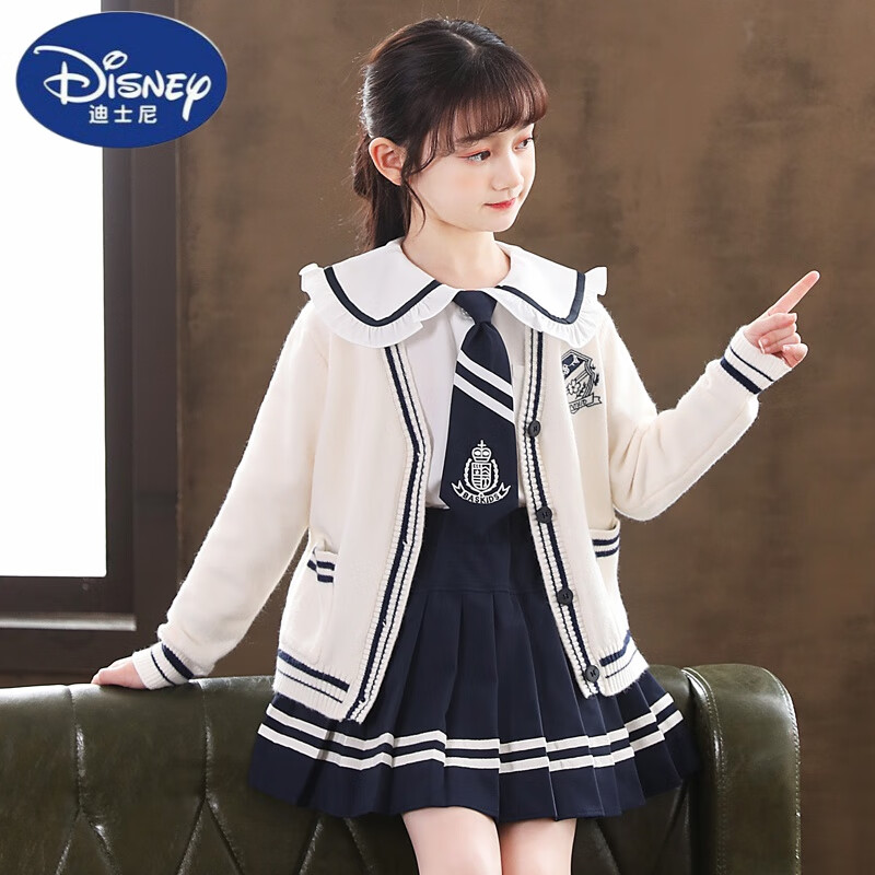 迪士尼女童连衣裙学院风春秋款洋气小学生女孩水手服儿童jk套装裙子