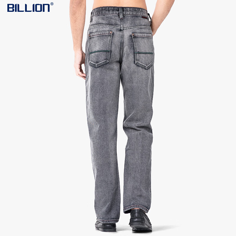 BILLION宽松牛仔裤男直筒秋冬季厚款中腰无弹商务休闲裤子新复古回潮 灰色 厚款 宽松直筒 38 （2.94尺｜98厘米）