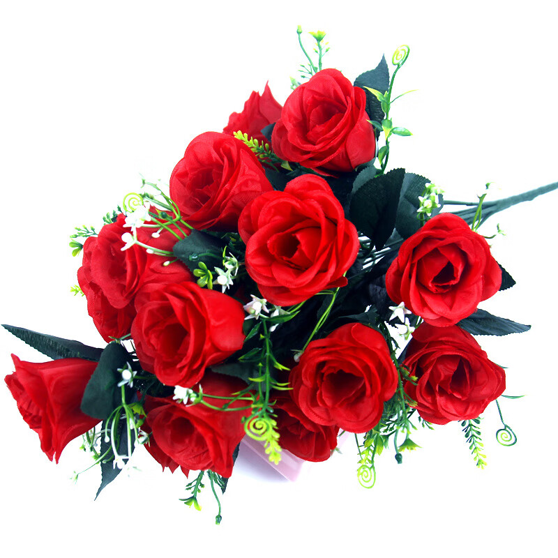【精选】18头仿真玫瑰花蕾把花居家装饰婚庆布置假花 红色(单束装)
