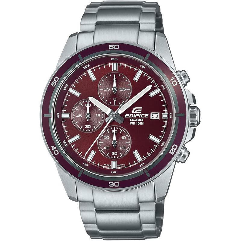 卡西欧(casio)男表 edifice艾迪菲斯红棕表盘钢带三眼计时防水商务