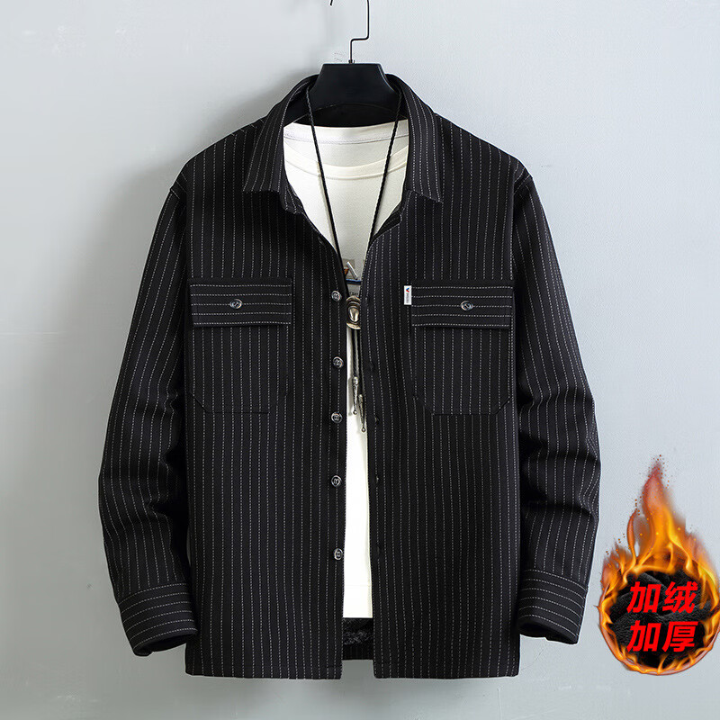 220#高弹竖条【加绒】衬衫 4xl 建议体重160-180斤