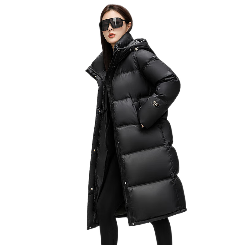 鴨鴨（YAYA）羽絨服女長款2024年冬季新款時尚休閑連帽加厚保暖外套XJ 黑色 S (155)