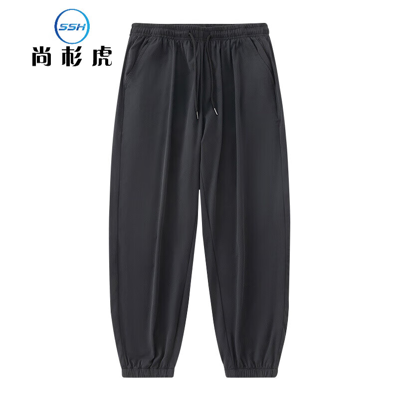 尚杉虎束脚春夏休闲裤男士2024薄款宽松休闲百搭裤子男 黑色 2XL
