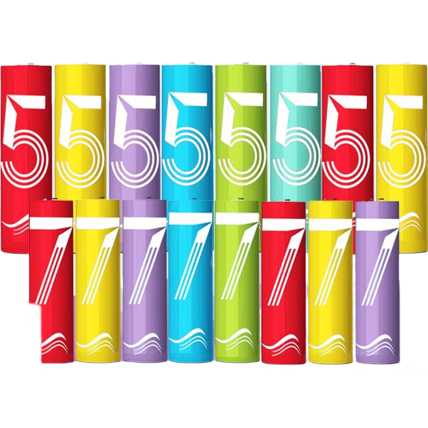 【百万热销】彩虹电池5号和7号AA 计算器钟表玩具七号碳性电池1.5v电池五号 5号8粒+7号8粒