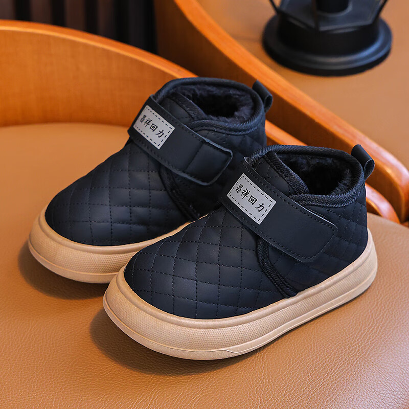 儿童棉拖鞋男女童冬季外穿厚底踩屎感家居保暖棉鞋小孩宝宝雪地靴 黑色 34码 【内长21.1cm】