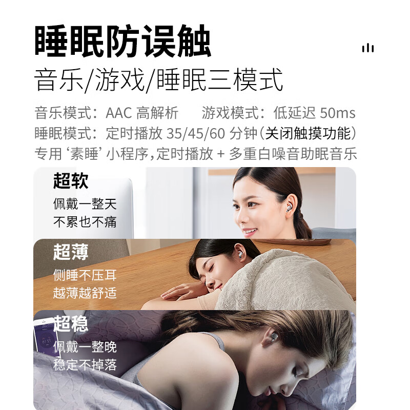 HOAXEE迷你蓝牙耳机入耳式超小型隐形睡眠超薄睡觉侧卧专用无线隔音降噪长续航音质前十运动跑步不掉新款 P3白色【不闪灯+无低电提示音】 适用苹果华为荣耀小米安卓等手机