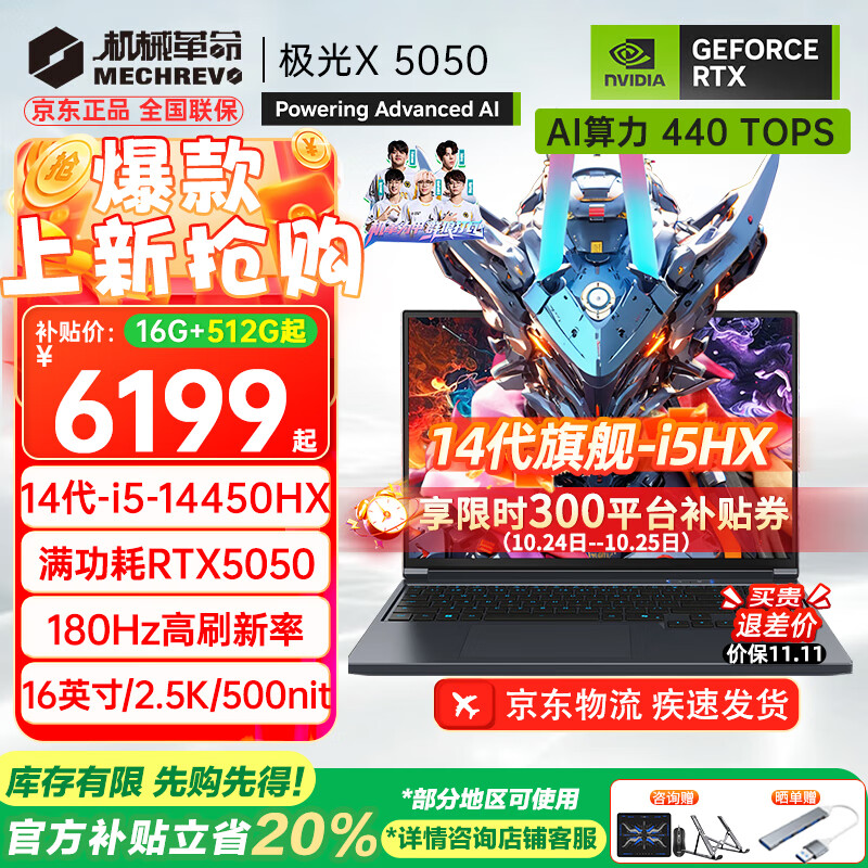 机械革命（MECHREVO）极光X 2025旗舰5060游戏本Pro版14代酷睿i7HX学生电竞设计笔记本电脑 i5-14450HX/5050 16G-1T