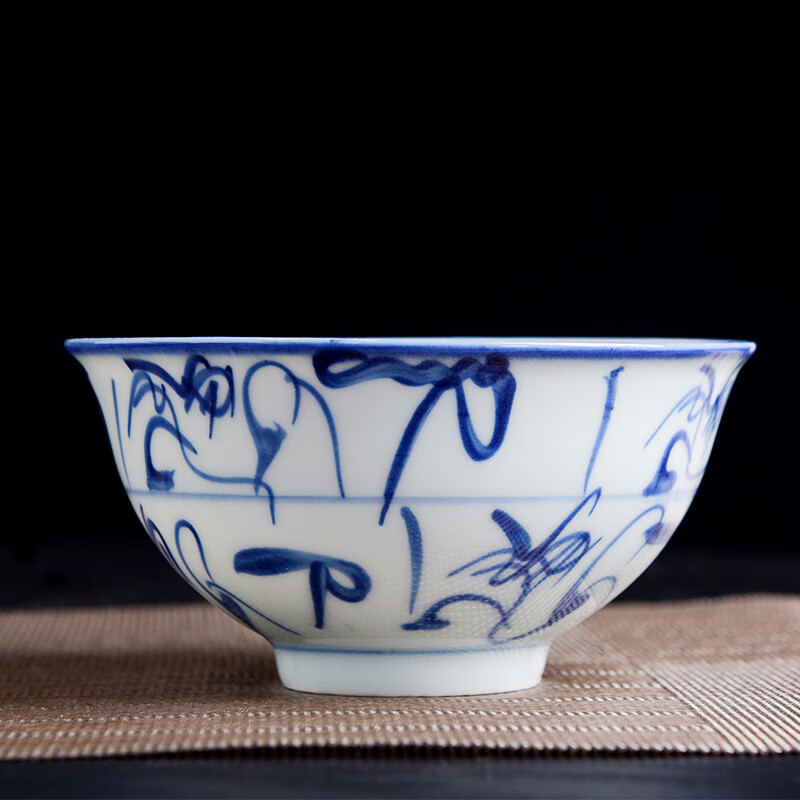 hywlkj景德镇手绘青花瓷碗套装饭碗老式碗复古刀字碗手工画陶瓷碗盘