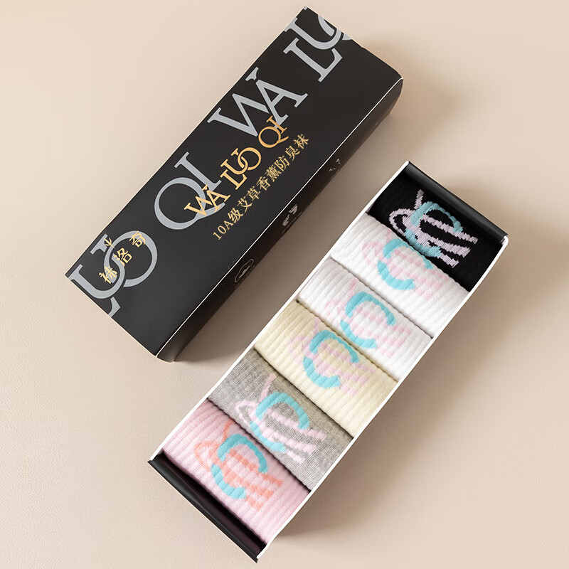 10A袜子男中筒棉袜香薰防臭袜吸汗透气运动长袜女士秋冬款 女款混色长筒袜【6双礼盒装】 均码 【适合35-45的脚】