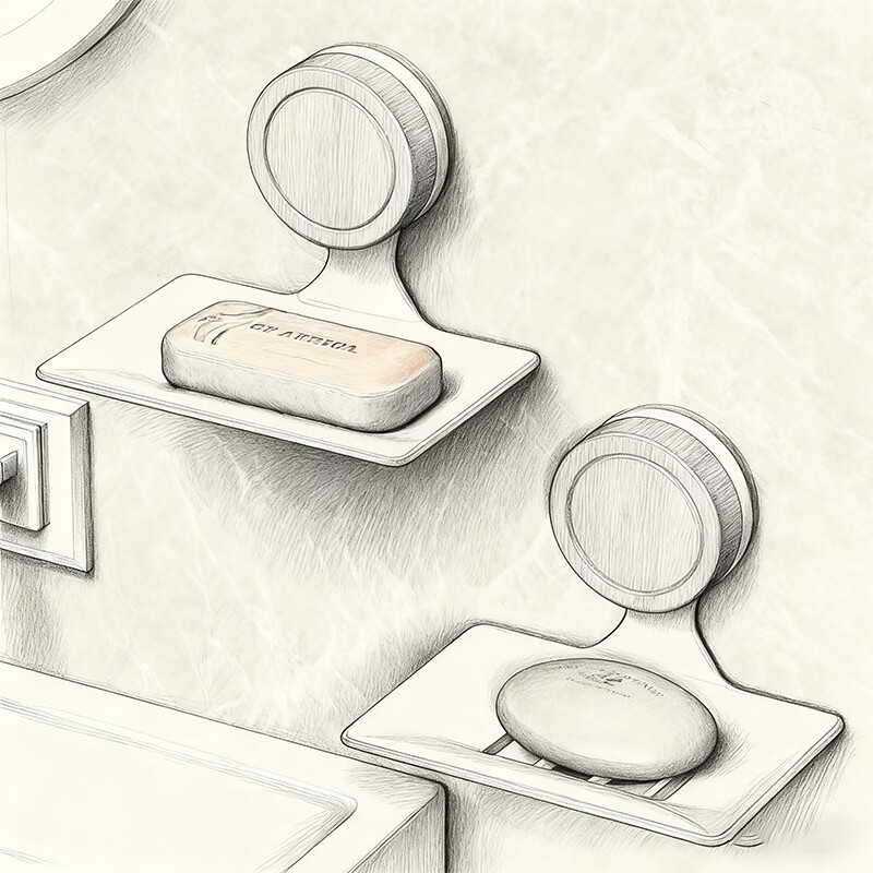 尔思家肥皂盒沥水壁挂吸盘免打孔卫生间轻奢高级香皂架浴室高颜值收纳架 木纹奶白色-2个装