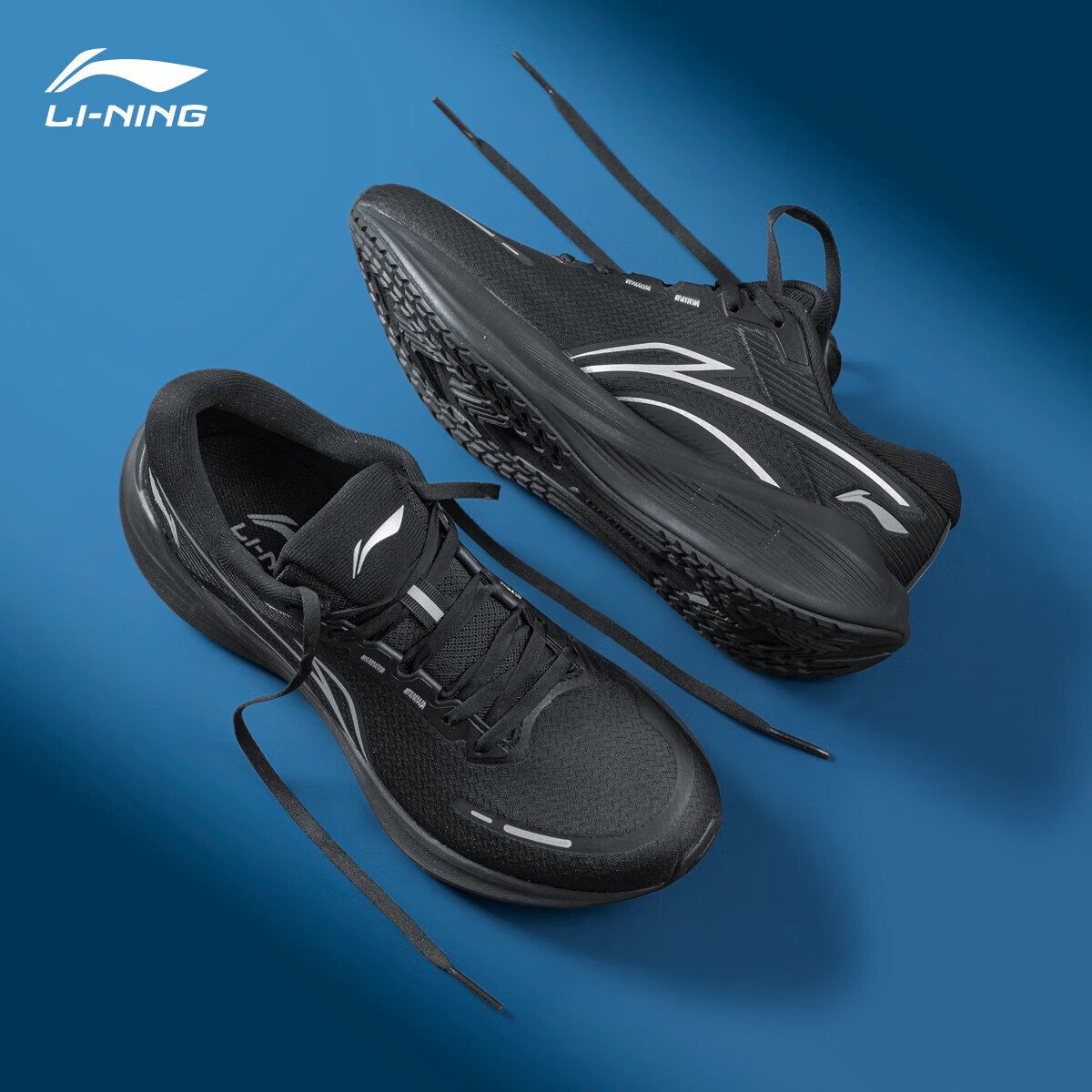 李宁男鞋运动鞋皮面轻便减震跑步鞋休闲运动鞋男 黑色-3(吾适litev2)