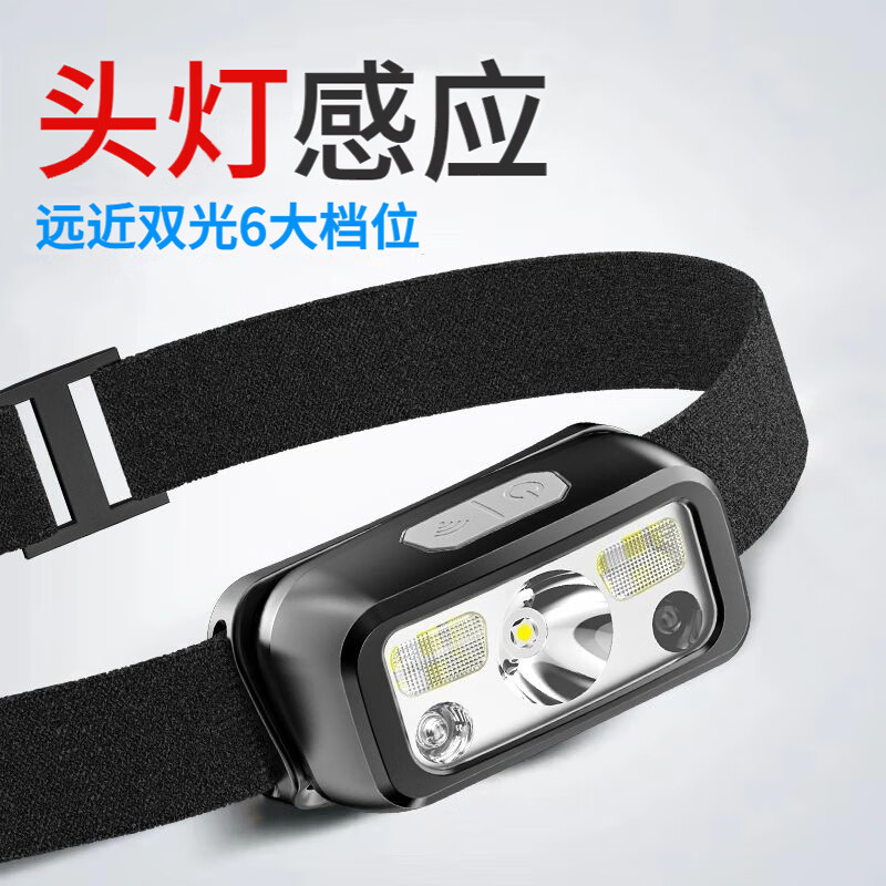 微笑鲨头灯强光充电超亮头戴式钓鱼照明户外超长续航超轻感应LED夜钓灯 LED头灯【2-4H】挥手感应