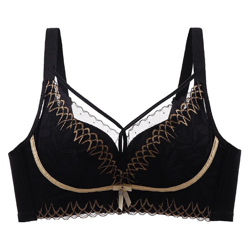 芬腾性感文胸内衣女小胸聚拢调整型无钢圈大胸上托透气文胸罩夏季显瘦 优雅黑 38/85C