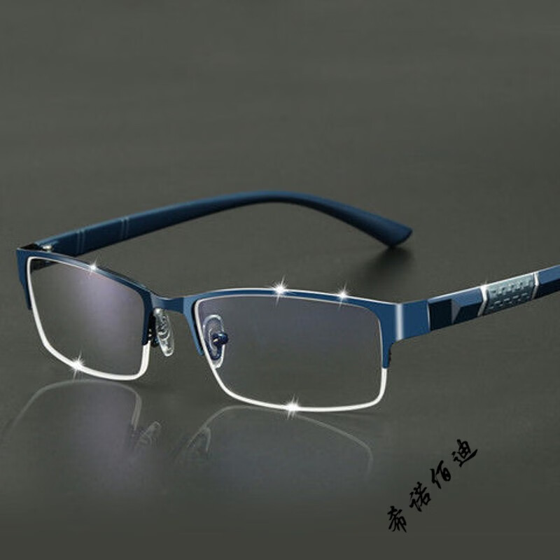 休闲半框眼镜框眼镜眼镜平光防蓝光眼镜 宝石蓝色 近视400度【盒 布】