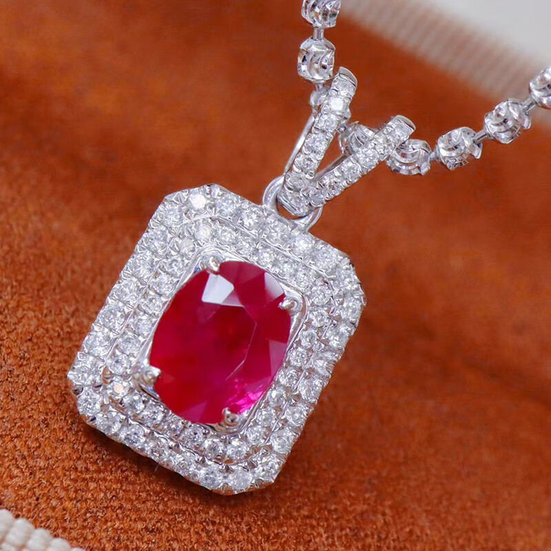 海洋经典 红宝石吊坠项链珠宝首饰锁骨链18k金镶钻 主石 1.