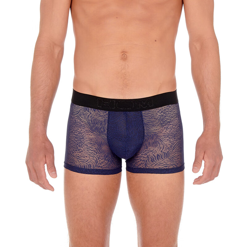 HOM法国男士蕾丝性感低腰无痕透明蕾丝平角裤透气奢华男生四角裤正品 黑色 XL