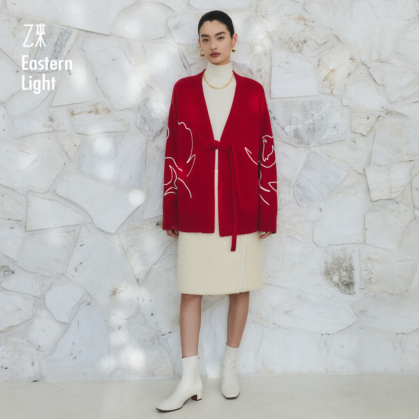 乙来（EASTERN LIGHT）【马年限定100%羊毛】开衫女装上衣显瘦薄外套秋冬本命骐骥红开衫 落日红 S