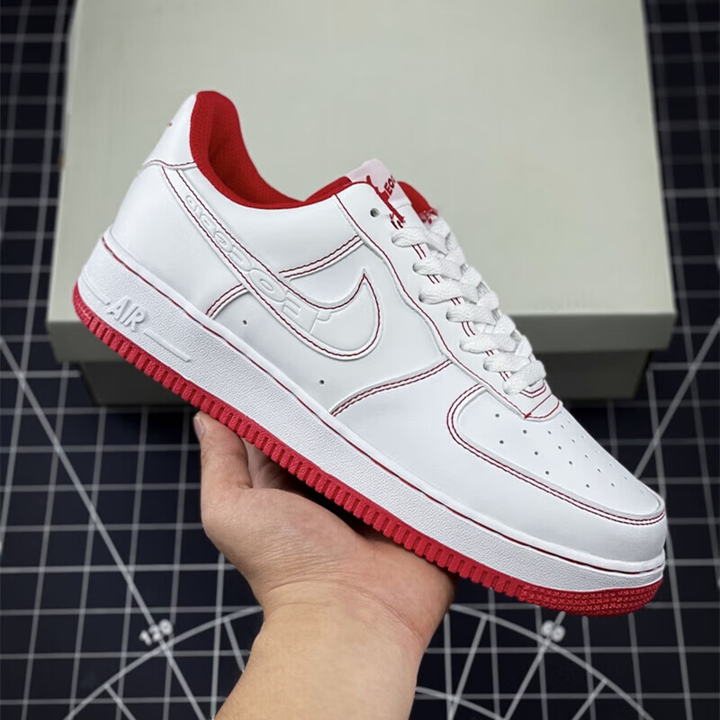 空军一号热感应变色龙男款af1女鞋运动休闲鞋学生板 空军低帮白红缝线