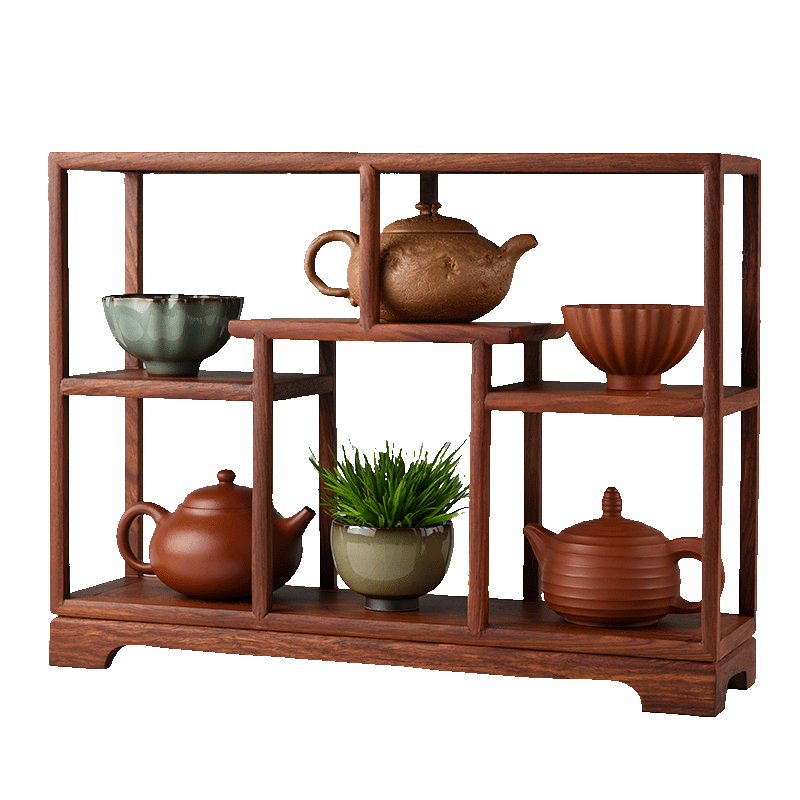 從簡(jiǎn)花梨木博古架小型實(shí)木擺件茶具茶杯架多寶閣紫砂壺展示架子置物架 黃花梨博古架30日字（新款）