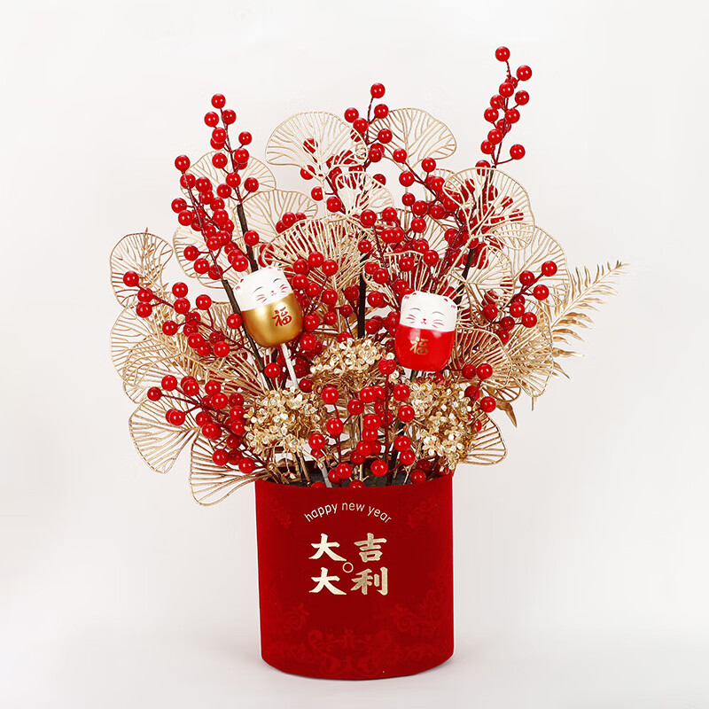 南极故事2024年新款大号抱抱筒招财猫年宵花摆件招财入门事事如意工艺