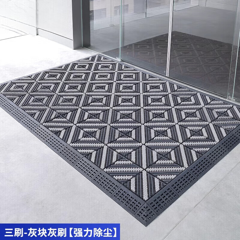 定制室外地墊入戶門腳墊戶外門口防滑墊進門塑料防滑門墊商用防水地毯 三刷-灰底灰刷 90cm×180cm