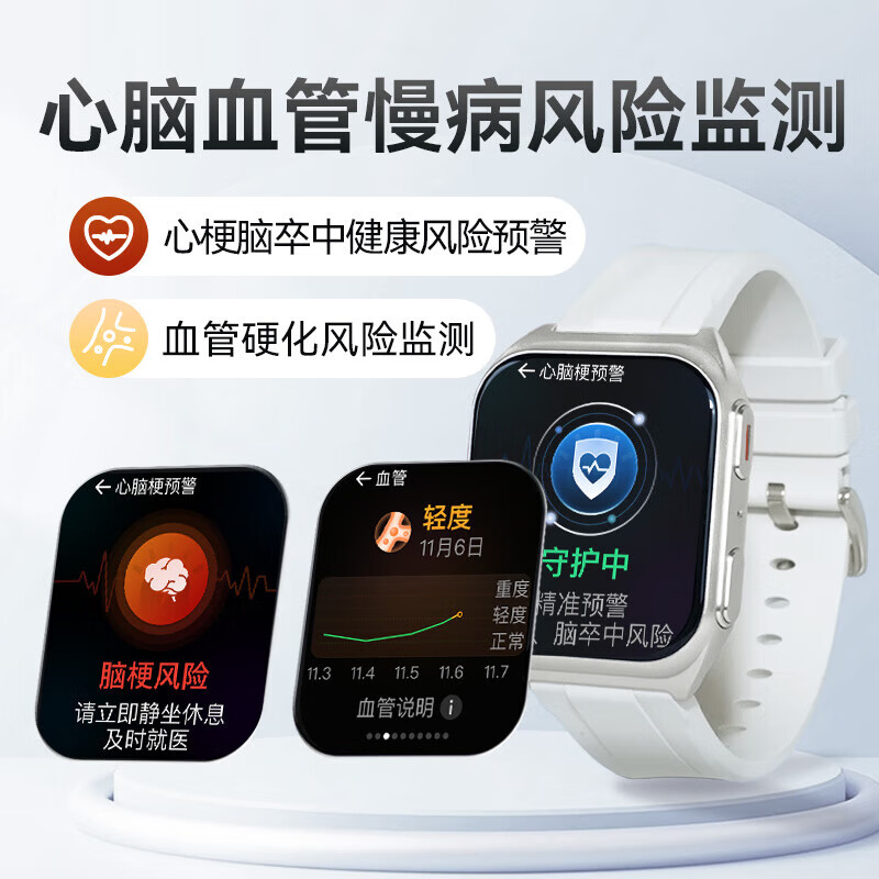 安顿手表心梗脑健康监测智能表血压血糖监测手环手表测心率睡眠体温血氧血脂送礼送老人新款男女表 慢病无忧版-星光银