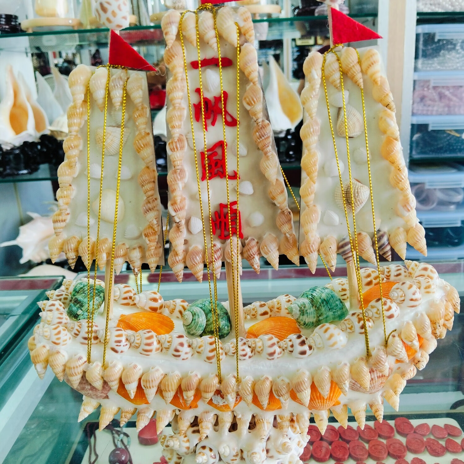 天然海螺贝壳手工帆船摆件创意贝壳船装饰品礼品送老外