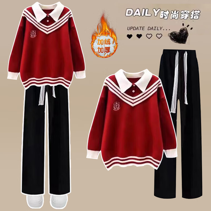 吟咛夕新年初中女生套装过年衣服学生春节少女1516喜庆毛衣17岁女孩两