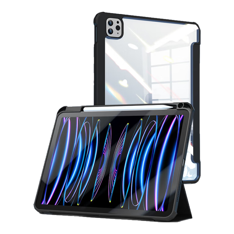 京東京造 iPad Pro 11英寸保護套2022/2021/2020通用款透明帶筆槽磁吸蘋果平板電腦全包防彎防摔保護殼黑色
