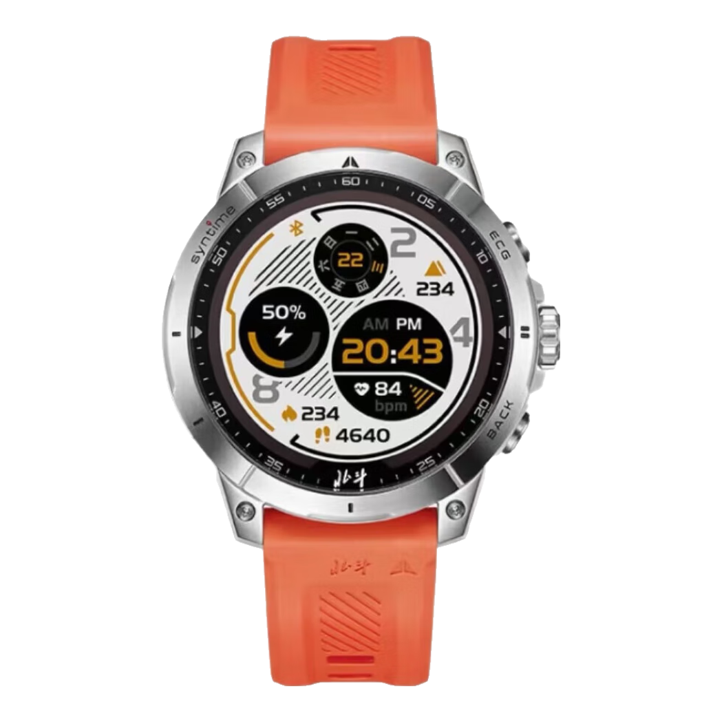 北斗衛星手表syntime3定位太陽(yáng)能音樂(lè )跑步高斯坐標游泳TA900J運動(dòng)心率 銀橙S3.EDC版，太陽(yáng)能音樂(lè ) 贈表帶