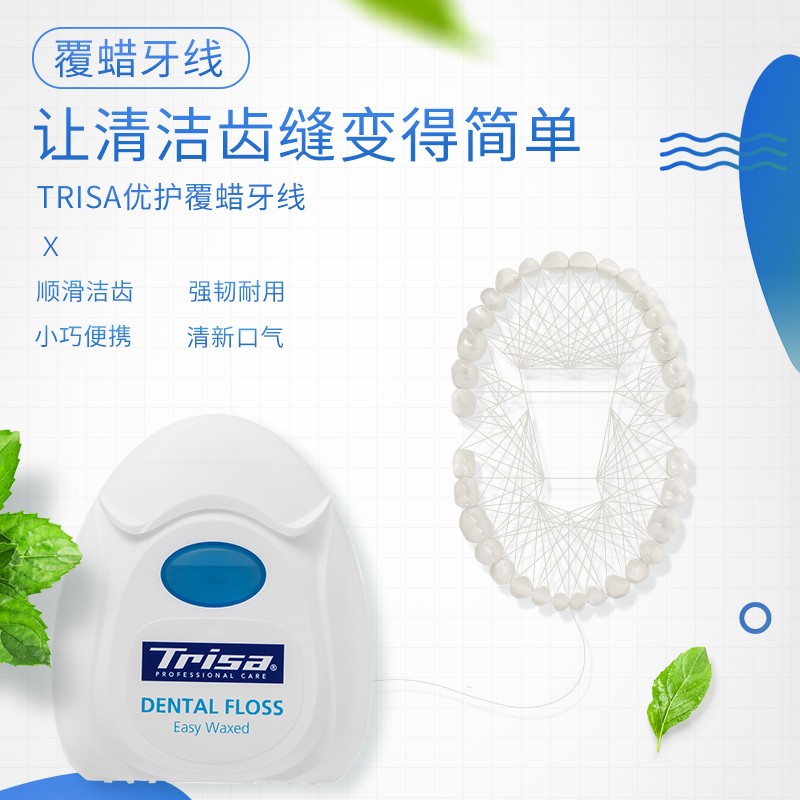 TRISA优护覆蜡牙线 瑞士进口便携式牙线盒微蜡牙线卷细线 剔牙清牙缝后牙污垢清新口气 40米