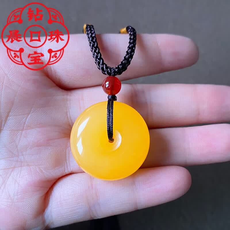 钻晨黄龙玉平安扣吊坠云南鸡油黄玉石怀古项链男女款挂件玉生日礼物女