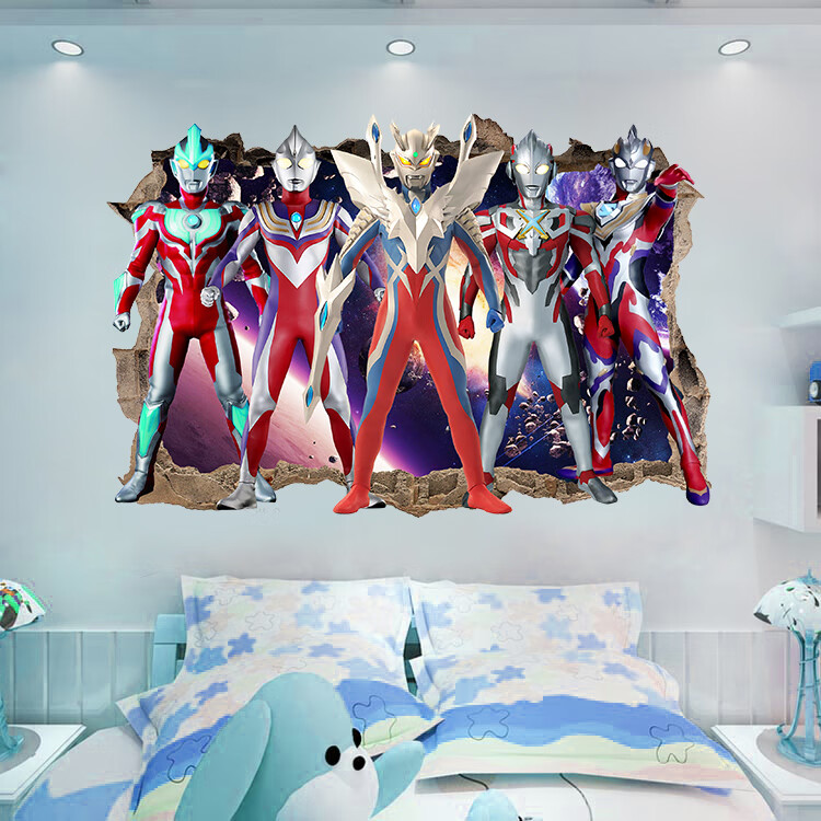 奥特曼墙贴 3d立体装饰墙贴房幼儿园教室卧室迪迦超人贴纸画卡通 穿墙