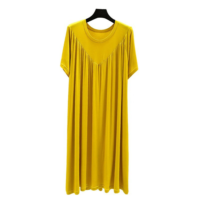 莫代尔夏薄款大码连衣裙女加肥加大中长睡衣裙百褶家居裙宽松睡裙 黑色 L（建议100-200斤