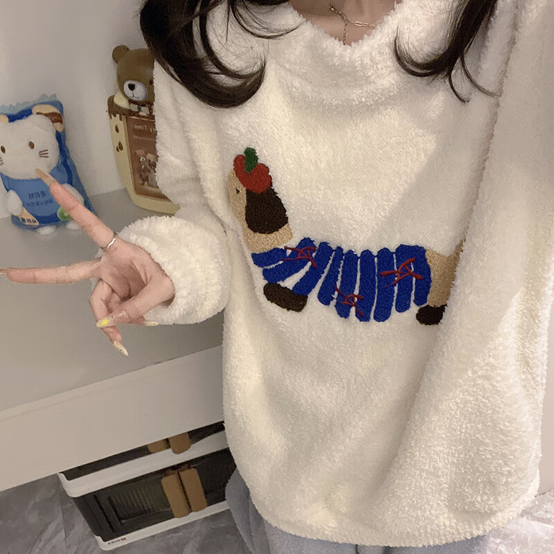 都市丽人睡衣女士秋冬季2025新款加绒加厚家居服可爱半边绒睡衣套装可外穿 线条小狗 2XL （建议140-160斤）