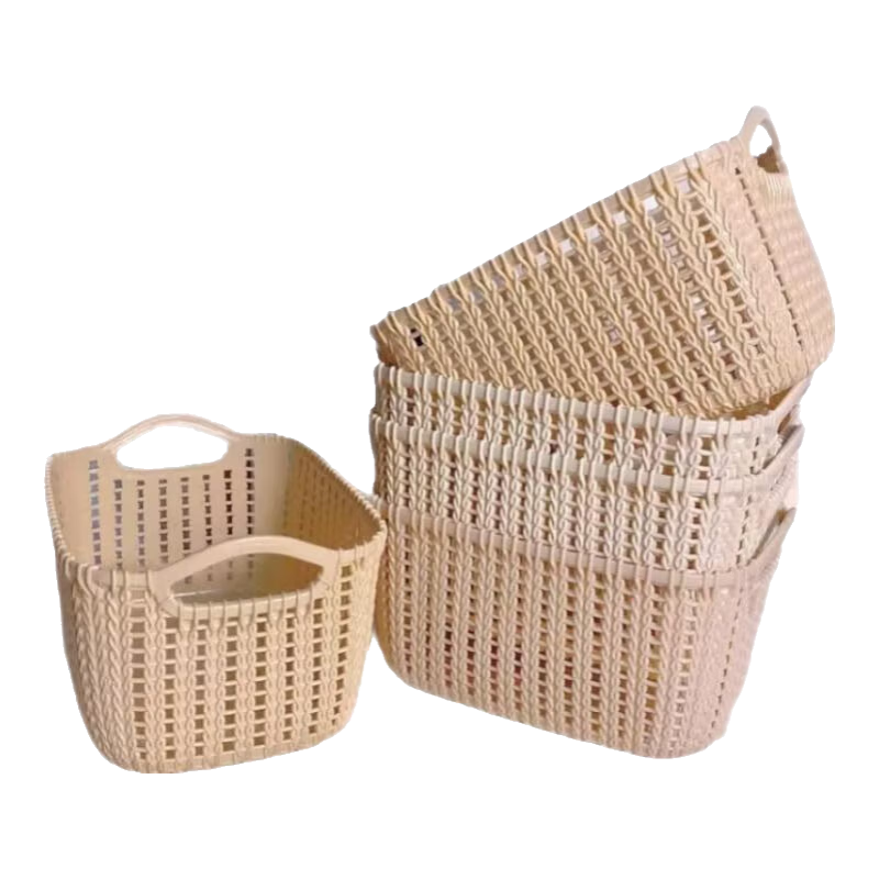京东物流 仿藤编桌面收纳篮杂物厨房零食收纳筐浴室洗澡小篮子 1个装