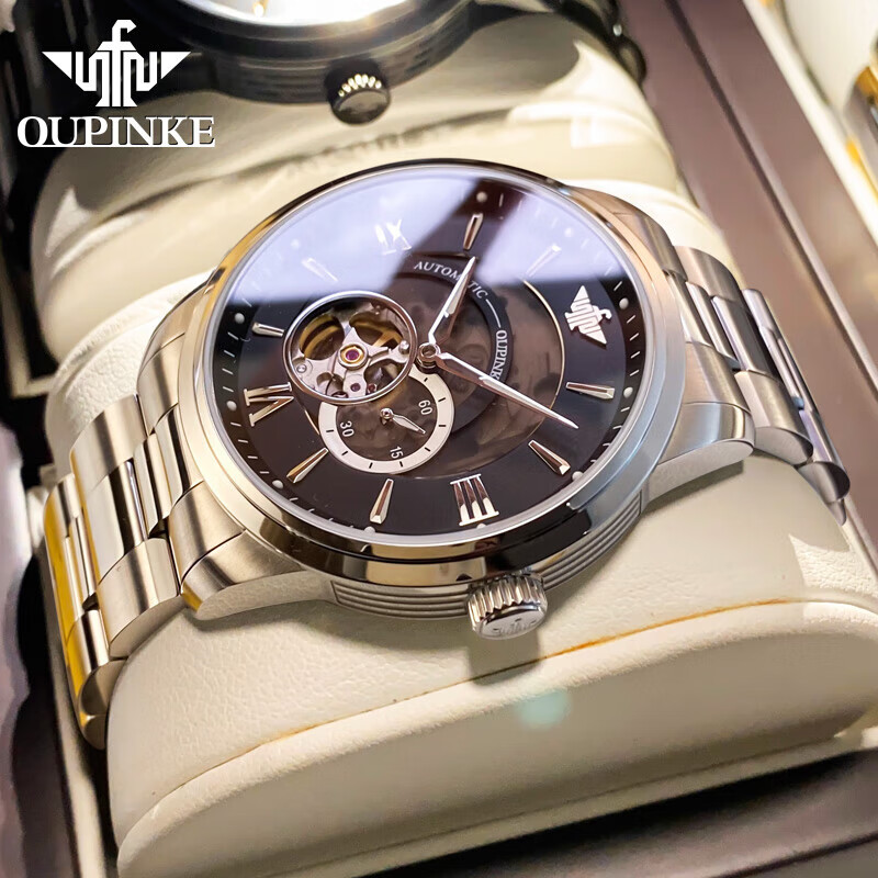 欧品客瑞士认证品牌手表男机械表镂空全自动男士手表夜光防水高档男表 升级版-3190-钢带本黑