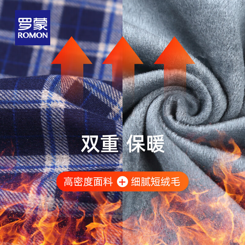 罗蒙（ROMON）加绒加厚长袖衬衫男2024秋冬新款中青年休闲百搭保暖格子衬衣 田红格 170