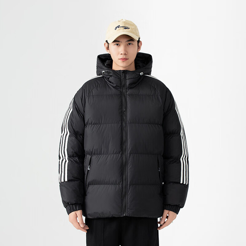 卡柏奇男士时尚棉服冬季新款短款保暖加厚连帽外套 黑色 S
