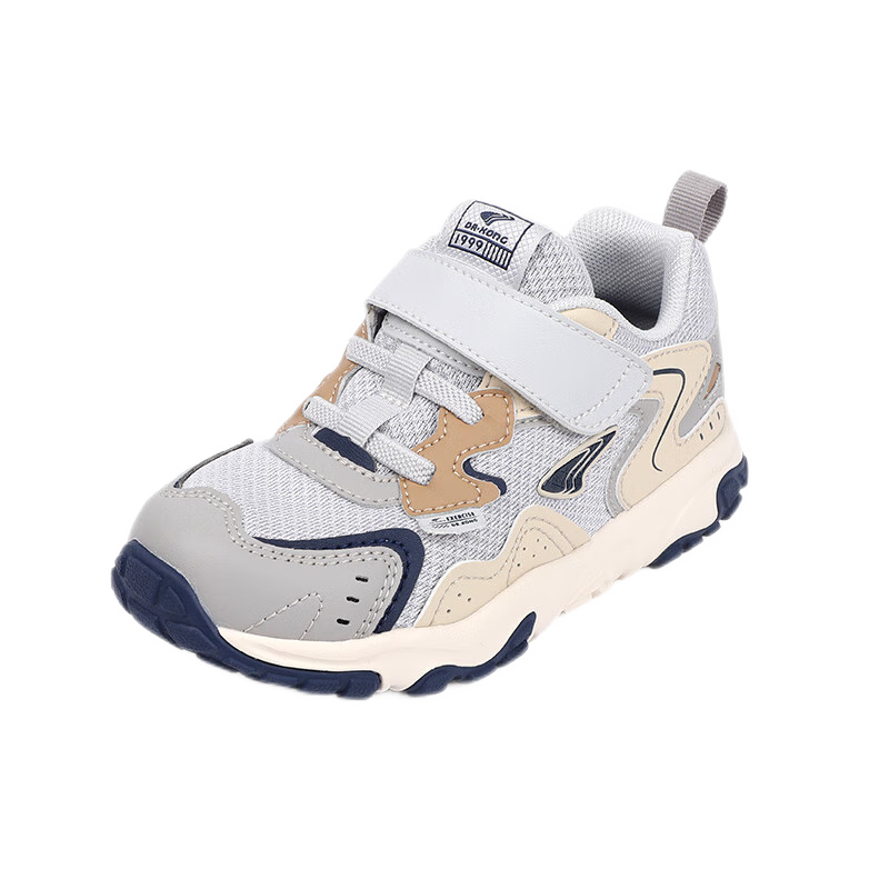 江博士秋季拼色儿童鞋防滑耐磨复古舒适透气魔术贴男女宝学步鞋 灰/卡其 27 脚长约16.2-16.8