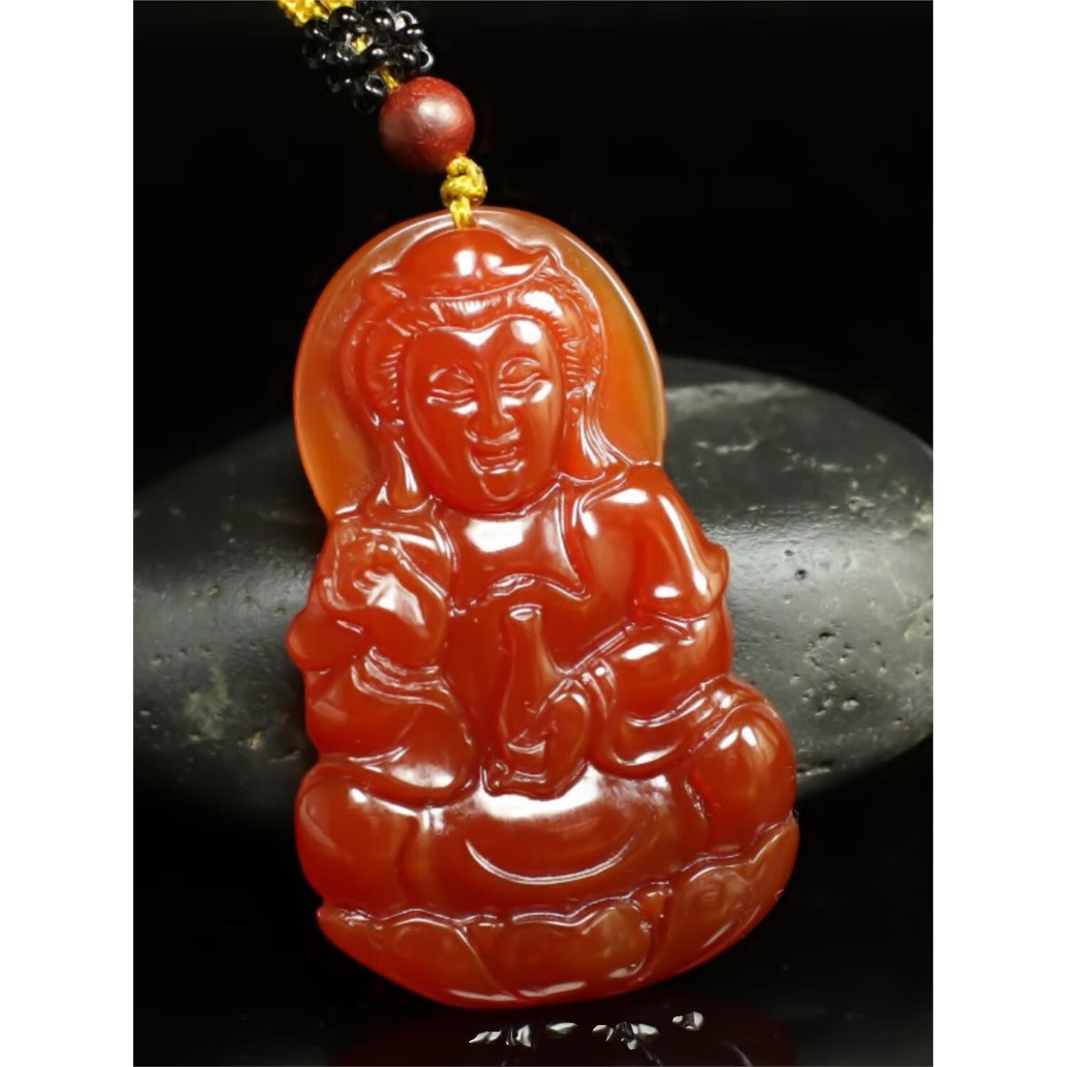 陌晨 moeycior天然红玛瑙玉观音吊坠玉佛项链男女款玉佩情侣玉坠玉石